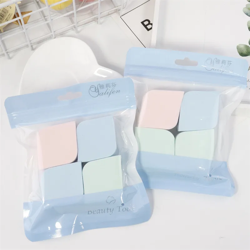 4-Pack Square Makeup Sponges – Wet/Dry Dual-Use Foundation Puffs, Ultra-Soft & Non-Absorbent Blender for Liquid Foundation, Beginner-Friendly